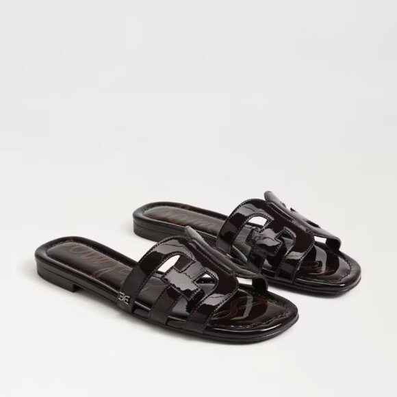 NIB Sam Edelman Bay Black Patent Leather Slide Sandal Sz 9.5 - Picture 1 of 7